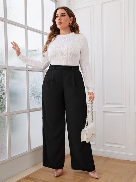 Pin Up, Lady, Outfits, Wide Leg Pants Plus Size, Wide Leg Pants Outfit, Black Wide Leg Pants, Wide Leg Trousers Outfit, Wide Leg Pants Outfit Plus Size, Plus Size Wide Leg Pants