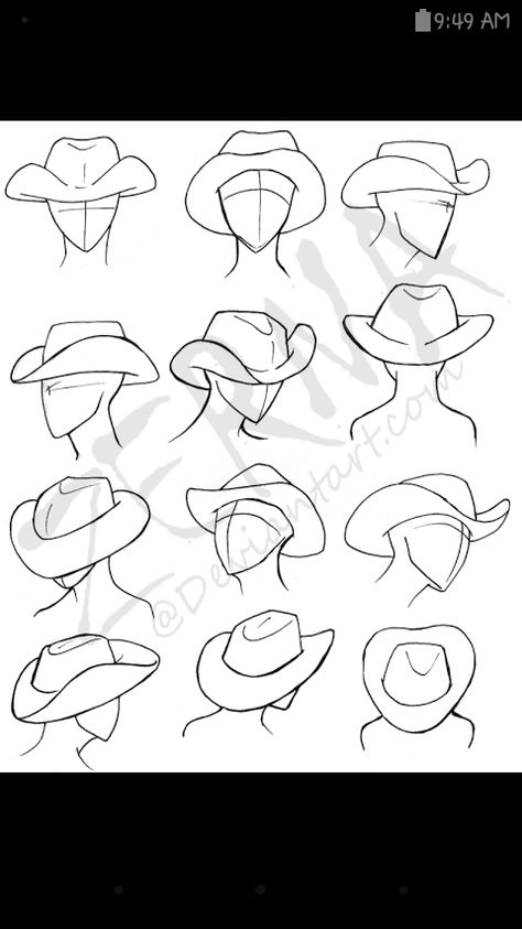How to draw cowboy hats Drawing Tips, Cowboy Hat Drawing, Drawing Hats, Cowboy Draw, Cowboy Hat Design, Sketches Tutorial, Cowboy Art, Anime Sketch, Side View