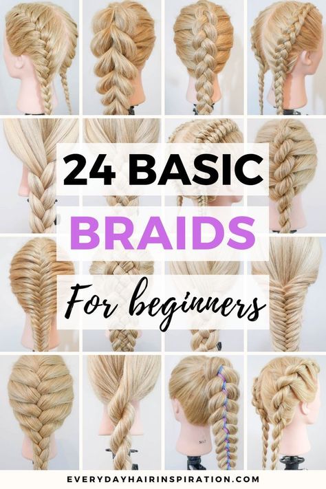 You have to try out these 24 easy braids for beginners! Easy step by step tutorial showing every single step! Braided Hairstyles, Easy Braids For Beginners, Braiding Your Own Hair, Braided Hairstyles Easy, Braids For Thin Hair, Different Braids, Easy Braided Updo, Easy Braid Styles, Single Braids Hairstyles