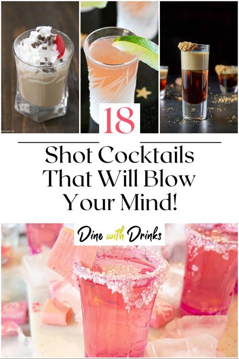 Collage of 4 shot cocktails. Celebration, Toast, Parties, Shots, Bartender, Birthday Shots, Girly Shots, Holiday, Birthday Cake Shots