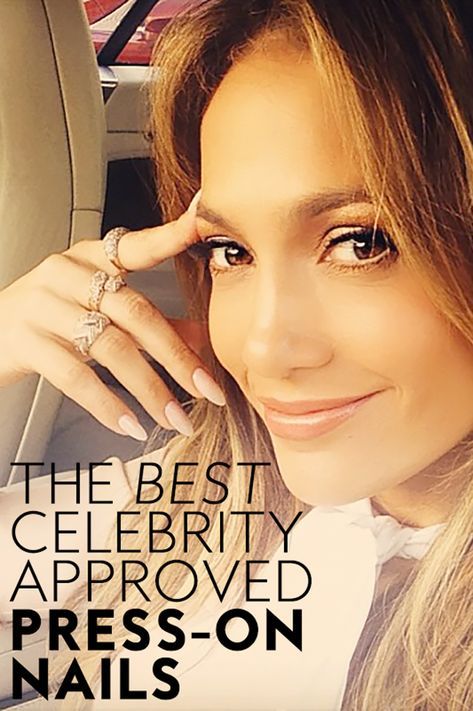 Find out all of the celebrity-approved tips to make press-on nails look natural and last. Jennifer Lopez, Hair And Nails, Best Press On Nails, Short Press On Nails, Press On Nails, Kiss Press On Nails, Beauty Nails, Celebrity Nails, Glue On Nails