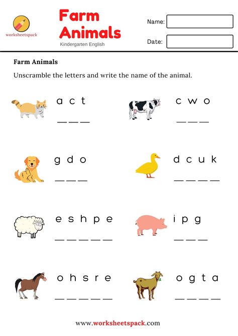 Farm animals activity for kids. Worksheets, English Activities For Kids, Animal Worksheets, English Lessons For Kids, English Worksheets For Kids, Kids English, English Worksheets For Kindergarten, English Activities, Phonics Worksheets