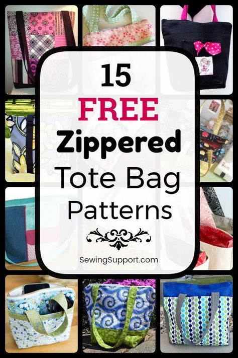 Tote Bag Patterns with Zippered tops. 15 free zippered tote bag patterns, tutorials, and diy sewing projects. Large, small, and sturdy lined tote bag styles. Great for kids and school. Instructions for how to make a zippered tote bag. Great diy gift idea. #SewingSupport #Tote #Bag #Pattern #Free #Zippered #Diy #Sewing Patchwork, Quilts, Tote Bags, Quilting, Bag Patterns, Zippered Tote Bag Pattern, Tote Bag Pattern Tutorial, Small Tote Bag Pattern, Tote Bag Pattern