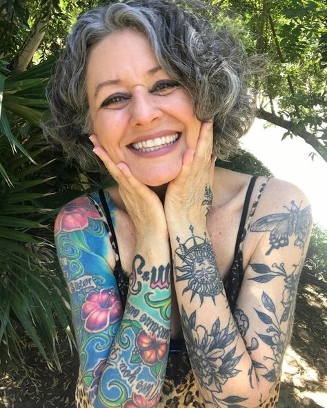 A 58-Year-Old Woman With Tattoos Has Been Criticized for “Dressing Up Like a Teenager” and Now She Tells Us Her Story / Bright Side Instagram, Videos, Tattoos, Celebrities, People, Dressing, Older Women With Tattoos, Old Women With Tattoos, Older Women