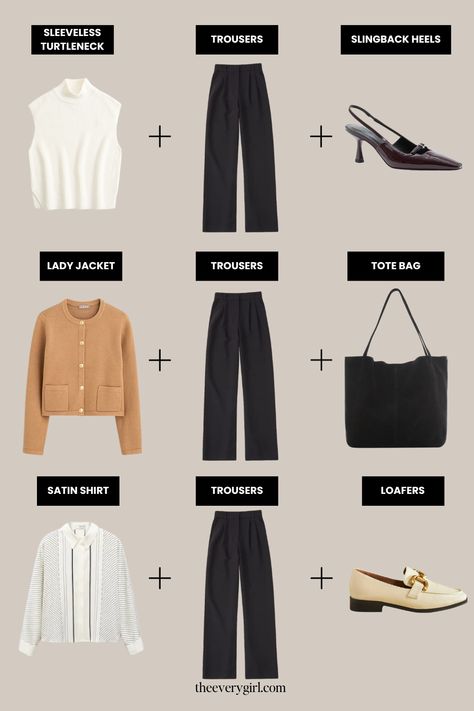 Outfits, Preppy Style, Work Trousers, Trouser Pants Outfits, Trouser Outfits, Workwear Capsule Wardrobe, Black Trousers Outfit Work, Trouser Outfit, Workwear Capsule