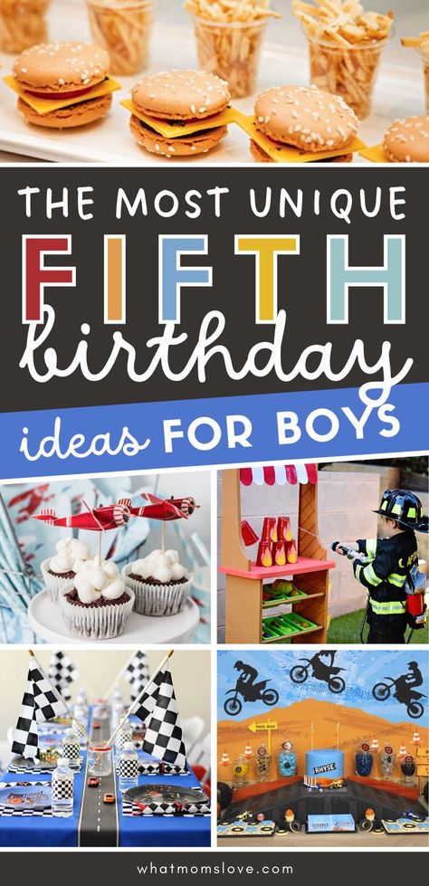Unique 5th birthday party ideas for boys | Celebrate turning 5 with these creative fifth birthday themes using play on words and puns + ideas for decorations, invitations, food, favors and more. Twin Birthday Parties, 5th Birthday, 5th Birthday Boys, Kids Themed Birthday Parties, 5th Birthday Ideas For Boys Themes, 5th Birthday Boy Themes, Party Themes For Boys, Boy Birthday Parties, Kids Birthday Themes Boys