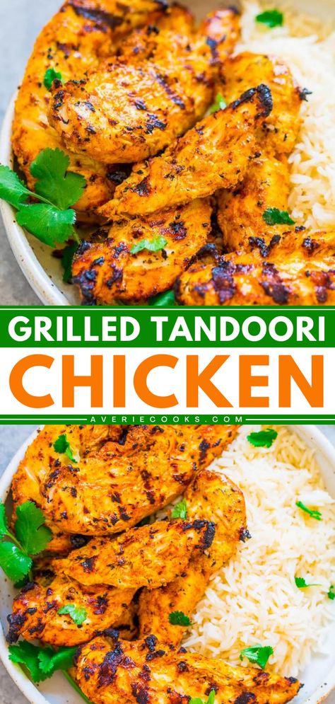 Turn to this summer dinner recipe for authentic Indian food! Your summer grilling ideas must have this easy tandoori chicken. Everyone will love this tender and super juicy grilled chicken with so much flavor! Essen, Chicken Indian Dishes, Indian Food Curry, Corn Meal Recipes Dinner, Indian Style Chicken Recipes, Summer Indian Food, India Recipes Easy, Authentic Middle Eastern Recipes, Middle Eastern Dinner Recipes