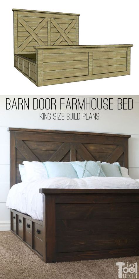 Home, Diy Furniture, Home Décor, Farmhouse Bedding, Barn Door Farmhouse, Farmhouse Furniture, Diy Bed Frame, Farmhouse Diy, Bed Frame