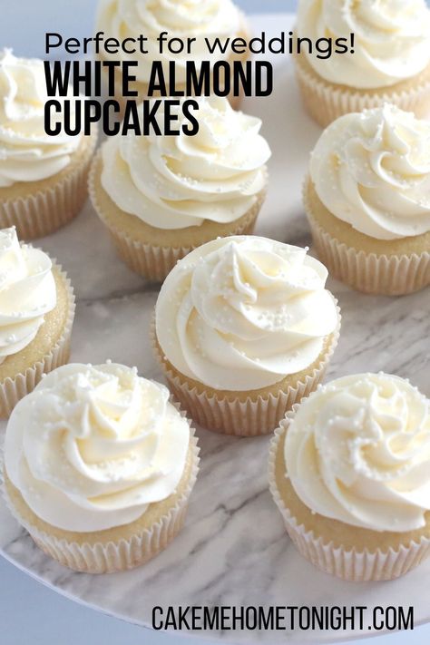 White Almond Cupcakes taste just like wedding cake! Moist, white, almond-flavored cupcakes swirled with almond buttercream frosting. Pie, Brownies, Cake Pops, Cake, Cupcakes, Cake Recipes, Desserts, Muffin, Vanilla Cupcakes