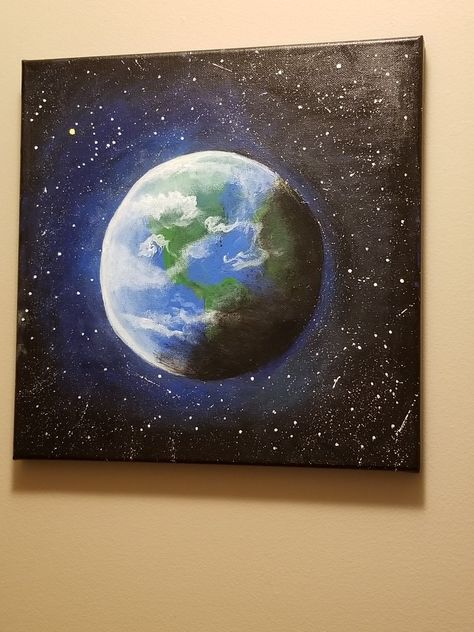 Planet Earth acrylic canvas painting Canvas Art, Diy Canvas Art, Art, Planet Painting, Space Painting, Planet Drawing, Painted Earth, Planet Earth, Earth Drawings