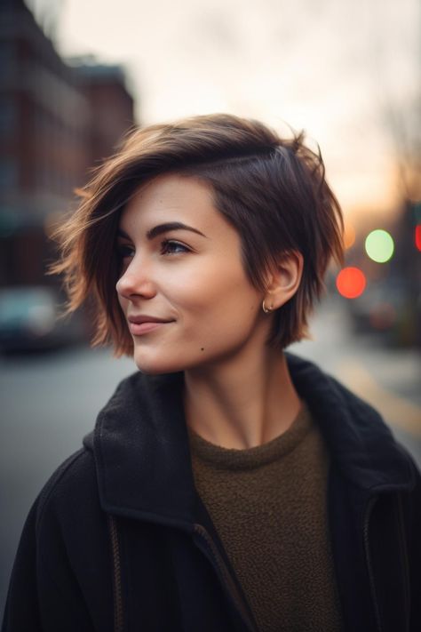 A 20 to 30-year-old woman with a sleek undercut bob style haircut is a perfect blend of modern and edgy. This hairstyle accentuates her features and adds a touch of sophistication to her overall look. With its clean lines and bold shape, it is a great choice for those who want to make a statement with their hair. #SleekUndercutBob #ModernHaircut #EdgyStyle #HairInspiration Balayage, Undercut, Asymmetrical Bob Haircuts, Haircut For Thick Hair, Bob Haircut For Fine Hair, Asymmetrical Haircuts, Short Haircuts For Women, Short Asymmetrical Bob, Bob With Undercut