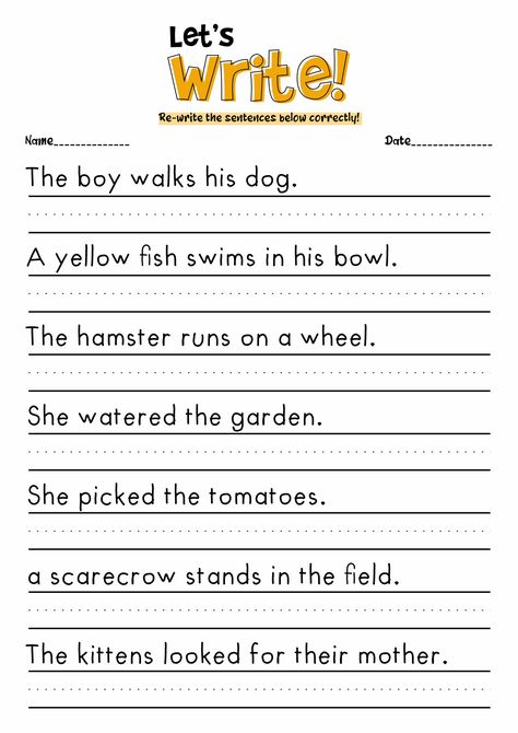 English, Ideas, Pre K, Handwriting Worksheets For Kindergarten, Handwriting Worksheets For Kids, English Worksheets For Kindergarten, Sentences Kindergarten, Writing Worksheets Kindergarten, Simple Sentences Worksheet