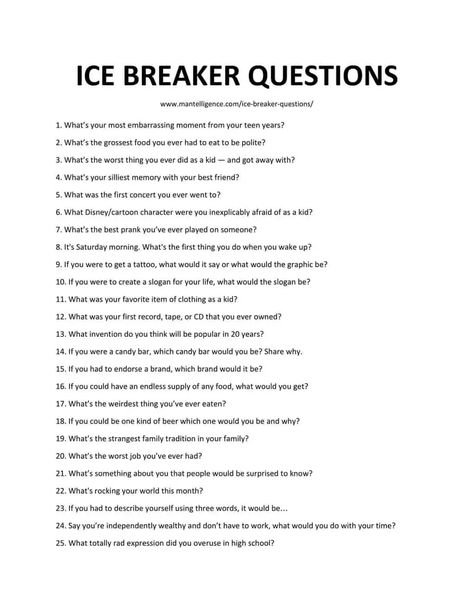 downloadable list of questions Disney Cartoons, Funny Icebreaker Questions, Icebreaker Questions For Adults, Ice Breaker Questions, Quizzes For Fun, Ice Breaker Games, Ice Breaker Games For Adults, Funny Ice Breakers, Breakers