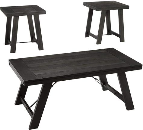 AmazonSmile - Signature Design by Ashley - Noorbrook Casual 3-Piece Table Set - Coffee Table and 2 End Tables - Set of 3, Black - Table & Chair Sets Home Décor, Table And Chair Sets, Table And Chairs, End Table Sets, Living Room Table Sets, End Tables, Coffee Table Wood, Table Decor Living Room, Table