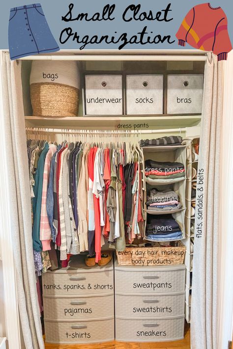 Home Décor, Clothes Storage Ideas Without A Closet, Clothes Storage Ideas For Small Spaces, Organizing Small Closets, Clothes Organization Small Space, Small Closet Organization Diy, Storage For Small Bedrooms, How To Organize Your Closet, Organizing Small Bedrooms