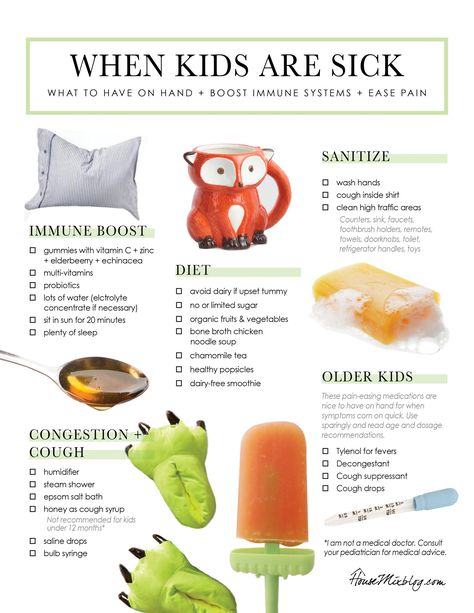 What to do when kids are sick printable checklist - Boost immune systems, natural ways to decongest little ones - food to give kids when they are sick Cough Drops For Kids, Sick Kids Remedies, Eat When Sick, Sick Toddler, Sick Food, Home Remedies For Sinus, Printable House, Best Cough Remedy, Upset Tummy