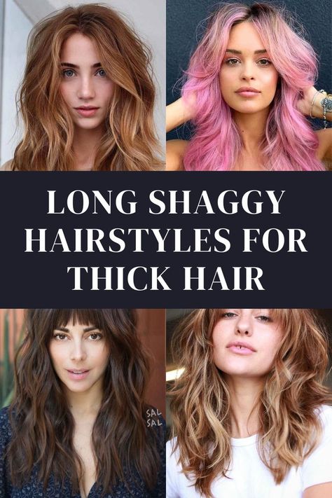 long shaggy hairstyles for thick hair - straight, curly, wavy and other Inspiration, Long Shaggy Haircuts For Thick Hair, Layers For Thick Hair, Cuts For Thick Hair, Layers For Wavy Hair, Haircut For Thick Hair, Best Long Haircuts, Long Shag Hair, Medium Shaggy Hairstyles