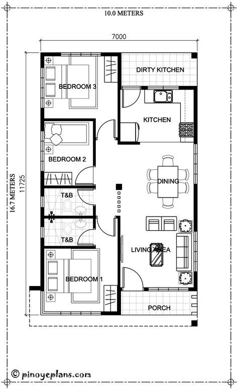 This 3 bedroom house design has a total floor area of 82 square meters. Minimum lot size required for this design is 167 square meters with 10 meters lot width to maintain 1.5 meters setback both side. Design, Haus, Modern, Model House Plan, The Plan, House, Simple House Design, Inredning, Autocad