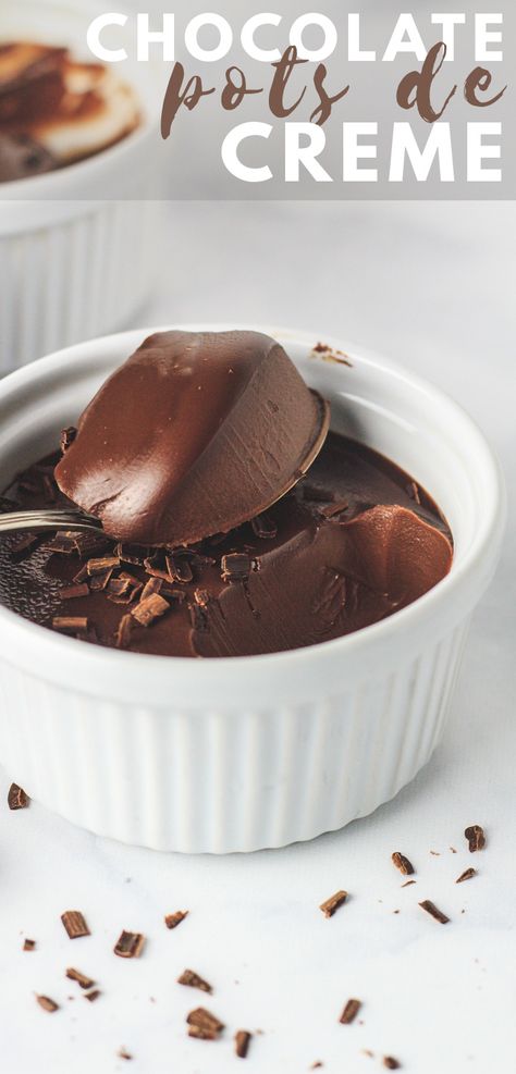 Easy Chocolate Pots de Crème - A deliciously rich and creamy no-bake chocolate pudding that is super easy to make, and only requires 5 simple ingredients! Recipes Using Baking Chocolate, Chocolate Pudding For One, Easy Chocolate Torte, Chocolate Desserts For One, Chocolate Pots De Creme Recipes, Chocolate Pudding Ideas, Pots De Creme Recipes, Pudding Recipes Easy, Chocolate Pudding Recipe