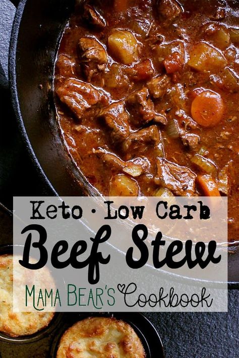One Pot Low Carb Beef Stew | Keto | Easy | Mama Bear's Cookbook Low Carb Recipes, Keto Beef Stew, Keto Beef Recipes, Low Carb Beef Stew Recipe, Low Carb Beef Stew, Beef Stew, Slow Cooker Recipes, Stew Recipes, Keto Recipes Dinner