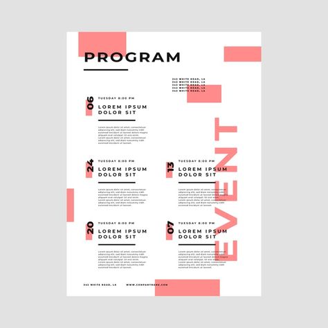 Event programming poster template | Free Vector #Freepik #freevector #poster #design #template #layout Layout Design, Layout, Flyer Design, Flyer, Agenda Design, Program Design, Information Poster, Graphic Design Layouts, Schedule Design Layout