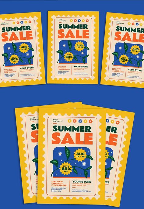 Retro Summer Sale Flyer Template AI, PSD Pop, Retro, Sale Flyer, Sale Poster, Sale Design, Flyer Design Templates, Summer Sale, Flyer Design Inspiration, Flyer Design