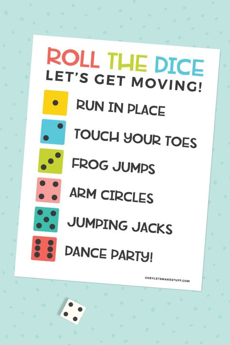 Keep your kids moving when they're stuck inside with this simple dice game! Minimal materials needed so everyone gets some movement in! Activities For Kids, Pre K, Toddler Learning Activities, Games For Kids, Games For Kids Classroom, Group Games For Kids, Workout Games, Kids Moves, Physical Activities For Kids