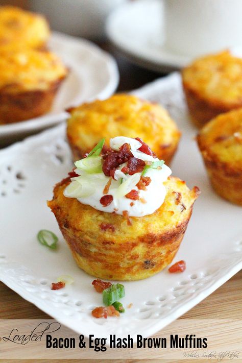 **Loaded Bacon And Egg Hash Brown Muffins (added asparagus and jalapeño) Snacks, Muffin, Brunch, Quiche, Bacon, Egg Hash Brown Muffins, Breakfast Muffins, Hash Brown Muffins, Breakfast Muffin Recipes