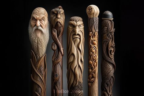 Vintage Walking Sticks Art, Hand Carved Walking Sticks, Wood Carving Art Sculpture, Hand Carved Wood, Wood Carving Faces, Wood Spirit, Wood Carving Art, Wood Carving Designs, Wood Carving Patterns