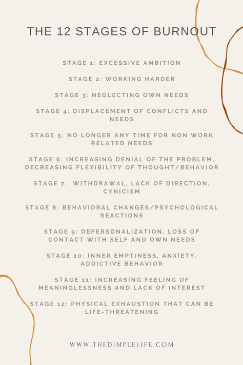 Burnout is a health epidemic. Know the 12 stages of burnout so you can acknowledge and prevent it from happening to you. #Burnout #BurnoutPrevention #StressRelief #StressManagement #TheDimpleLife Mental Health, Motivation, Mental And Emotional Health, Caregiver Burnout, Burnout Recovery, Stress Management, Emotional Health, Health And Wellness Coach, Compassion Fatigue