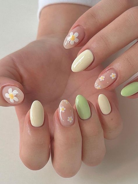 light green and yellow nails with flowers Nail Designs, Summer, Design, Art, Ideas, Cute Summer Nail Designs, Cute Summer Nails, Summer Vacation Nails, Nail Designs Summer