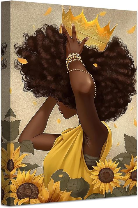 Amazon.com: LZIMU African American Wall Art Black Queen with Crown Yellow Sunflower Canvas Prints Black Woman Picture Inspirational Artwork for Girls Bedroom Decor Framed (Black Queen-2, 11.00"x14.00"): Posters & Prints African American Art, African American Artwork, African Artwork, African Art Paintings, African Art, Black Woman Artwork, African Wall Art, African Drawings, African Queen