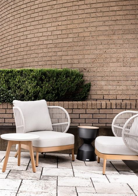 Kun Design’s Jumbo series represents a contemporary lifestyle outdoors. “Jumbo”, inspired by “elephant ears” in shape and design. The Jumbo Lounge Armchair is constructed with handwoven rope backrest and wings, expressing a sense of embracement. The colour of the wood and the contrast of the weaving texture work together to create a natural and harmonious overall design. The seat cushions are thick and highly comfortable. #loungechair #armchair #outdoorfurniture #chairdesign #lounge Bamboo Villa, Upstairs Balcony, Weaving Texture, Diy Outdoor Decor, Outdoor Armchair, Armchair Furniture, Lounge Armchair, Elephant Ears, Rattan Chair