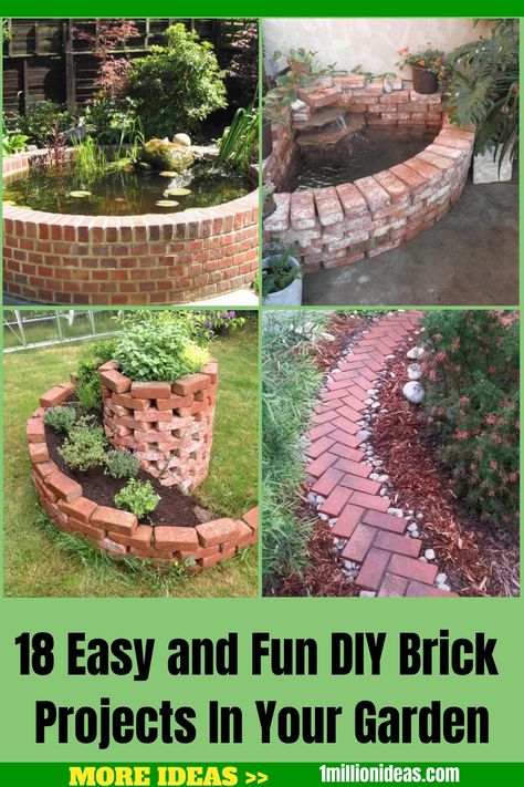 18 Easy and Fun DIY Brick Projects In Your Garden Meditation, Inspiration, Ideas, Diy, Gardening, Outdoor, Diy Garden Bed, Diy Garden Projects, Brick Crafts