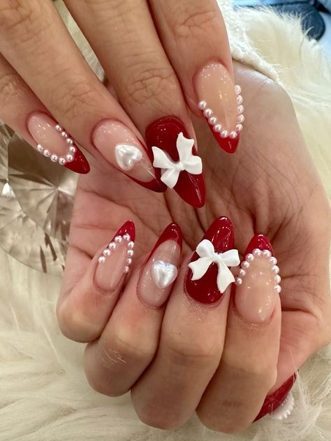 coquette red valentine day nails