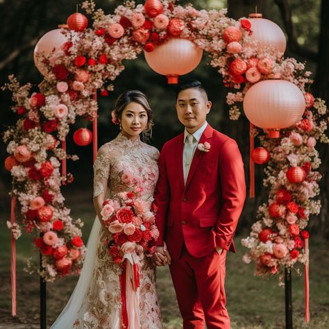 Asian fusion wedding - A wedding that combines elements from different Asian cultures, like Chinese lanterns, Japanese cherry blossoms, and Indian textiles Wedding Decor, Asian Wedding, Asian Inspired Wedding, Asian Wedding Themes, Asian Wedding Decor, Chinese Wedding, Bodas, Chinese Wedding Dress, Poses