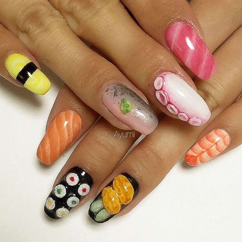 Sushi nails are the latest nail trend taking over! #nails #manicure #nailpolish #style Nail Art Designs, Nail Designs, Uñas, Uñas Decoradas, Cute Nail Art, Trendy Nails, Nails Inspiration, Food Nail Art, Cute Nails