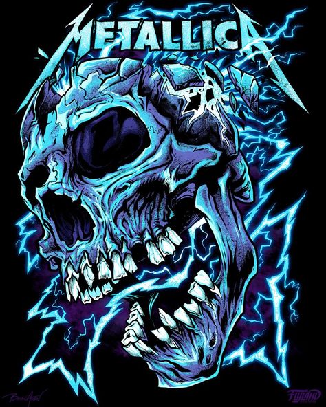 T-Shirt I designed for @Metallica ! Such a privilege to give back to a band that gave me so much! This wasn't the color scheme they ultimately chose, but it was my favorite. #metallica #skull #metal #apparelart #tshirtart #tshirtdesign Metal, Metallica, Bagan, Band Posters, Band Tshirts, Rock Posters, Metallica Logo, Heavy Metal Music, Band Logos
