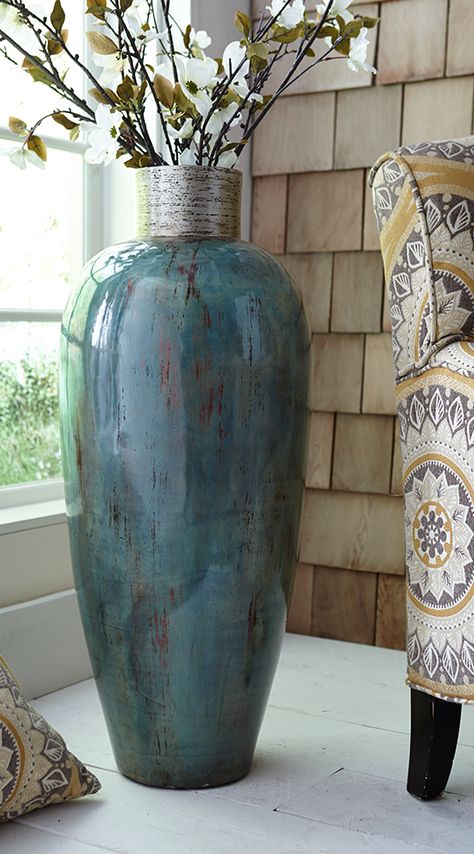 It’s okay to put baby blue in a corner. Let Gallery Home Staging help you put the right pop of color to add interest in your home. www.thegalleryhomestaging.com Diy Vase, Vase Arrangements, Vases Decor, Large Vases Decor, Tall Vases, Vase Design, Large Vase, Vases, Vases Decor Living Room