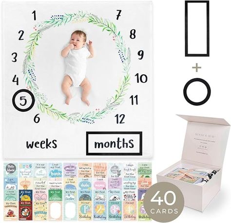 Amazon.com: Bloom & Bear Monthly Baby Milestone Blanket Set and Milestone Card Set | 48-Inch Baby Growth Chart Blanket, 40 x Baby Milestone Cards | Record Newborn's First Year Memories in Style : Baby Baby Milestone Blanket, Baby Milestone Cards, Baby Month By Month, Baby Growth Chart, Baby Growth, Newborn, Milestone Cards, Milestones, Growth Chart