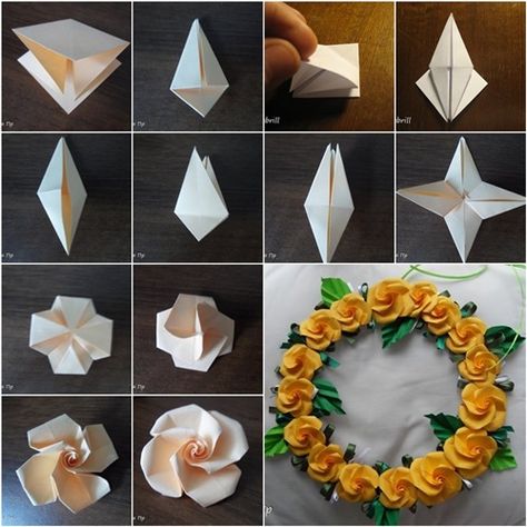 This Origami Rose is really awesome. It is not as hard as it looks like. You can use the video for reference if you need to. You should definitely try it out! Diy, Origami, Easy Origami Flower, Origami Flowers Instructions, Origami Flowers Tutorial, Easy Origami Rose, Origami Flowers, Origami Paper Folding, Origami Easy