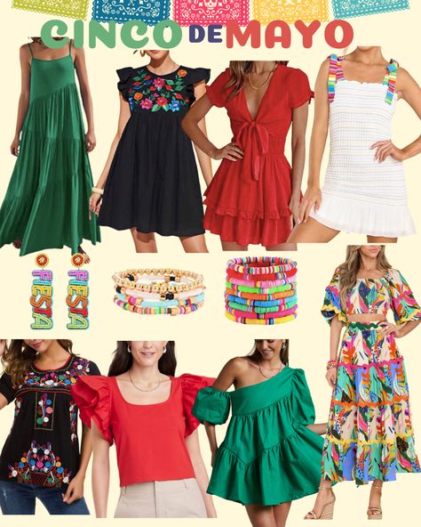 Taco Party Outfit Ideas, Final Fiesta Bachelorette Outfit Ideas, Mexican Style Clothing Outfits, Cinco De Mayo Outfits Women, Mexican Themed Dress, Mexican Attire Women Party, Fiesta Dress Outfit, Mexican Inspired Outfit Women, Cinco De Mayo Party Outfit Women