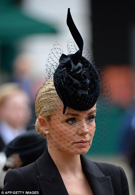 British mezzo-soprano Katherine Jenkins arrives to attend the ceremonial funeral service of British former prime minister Margaret Thatcher at St Pauls Cathedral Royals, Barbie, Celebrities, Katherine Jenkins, Madd Hatter, Philip Treacy Hats, 1950s Hats, Philip Treacy, Madame