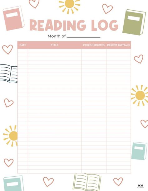 Printable Reading Log_Monthly 4 Illustrators, Summer, Tolino, Reading, Planners, English, Ideas, Worksheets, Monthly Reading Logs