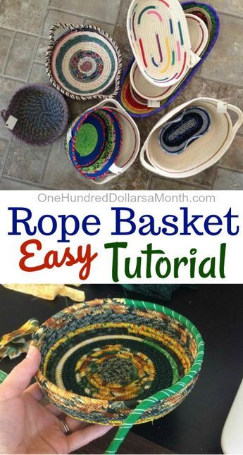 Diy, Diy Rope Basket, Basket Weaving Diy, Fabric Basket Tutorial, Diy Weaving, Rope Basket, Sewing Crafts, Coiled Fabric Basket, Rope Projects