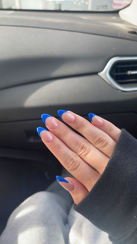 Outfits, Blue French Tips, Bright Blue Nails, Summer Nails Almond, French Tip Acrylic Nails, Blue Acrylic Nails, Acrylic Nails Coffin Short, Acrylic Nails Almond Shape, Nails Inspiration Almond