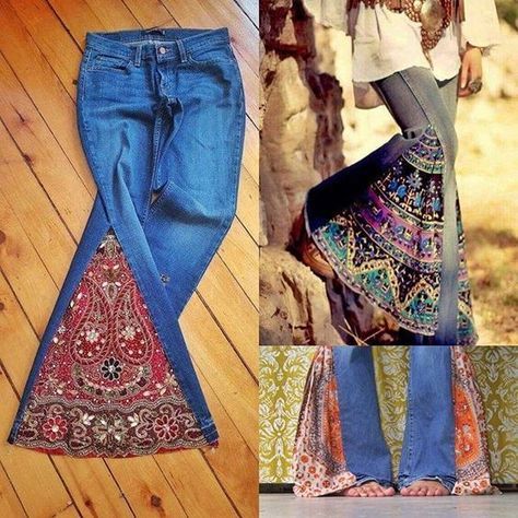 Jeans, Upcycle Clothes, Diy Jeans Ideas, Diy Bell Bottom Jeans, Jeans Diy, Denim Crafts, Sewing Clothes, Diy Sewing Clothes, Diy Clothes Refashion