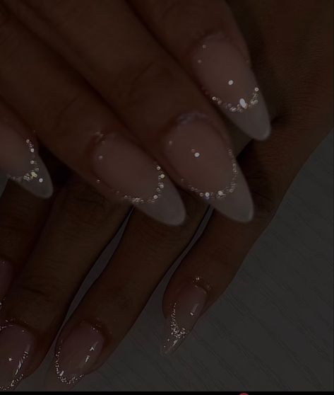 Outfits, Ideas, Inspiration, Acrylics, Prom, Silver Tip Nails, White Sparkle Nails, Silver Sparkle Nails, Silver Glitter Nails