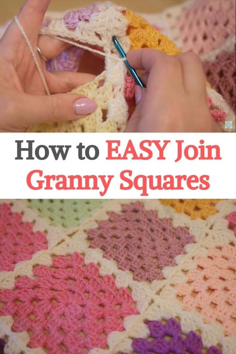 Crochet, Amigurumi Patterns, Crochet Squares, Granny Squares, Connecting Granny Squares, Joining Granny Squares, Joining Crochet Squares, Granny Squares Pattern, Granny Square Pattern Free