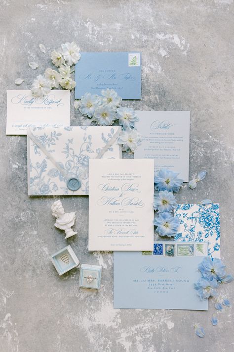 Blue and white stationery, wedding hydrangeas, and more from this coastal wedding editorial Ideas, Wedding Stationery, Blue And White Wedding Themes, Blue Wedding Invitations, White Wedding Invitations, Coastal Wedding Invitations, White Wedding Theme, Blue Themed Wedding, Blue White Weddings